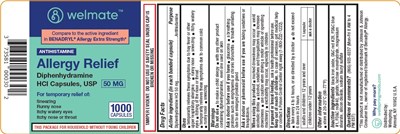 Welmate Allergy Relief Capsule 50 mg 1000 Ct. (Welmate Allergy Relief Capsule 50 mg 1000 Ct. Package Label)